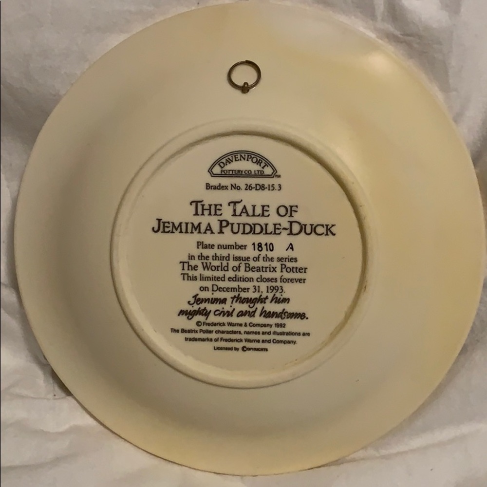 PLATE # 3 Davenport Pottery The Tale Of Jemima Puddle Duck Limited Raised Plate - Picture 3 of 8